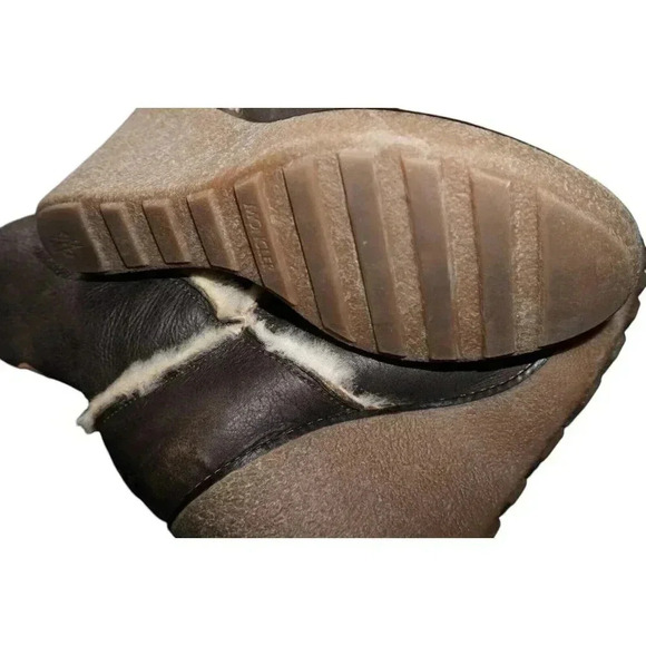 Moncler Brown Leather Merino Fur Boots Platform Wedge Booties 39 USA 8.5 - Picture 11 of 14